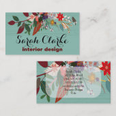 水の赤いヴィンテージの花柄パターン 名刺 (正面/裏面)