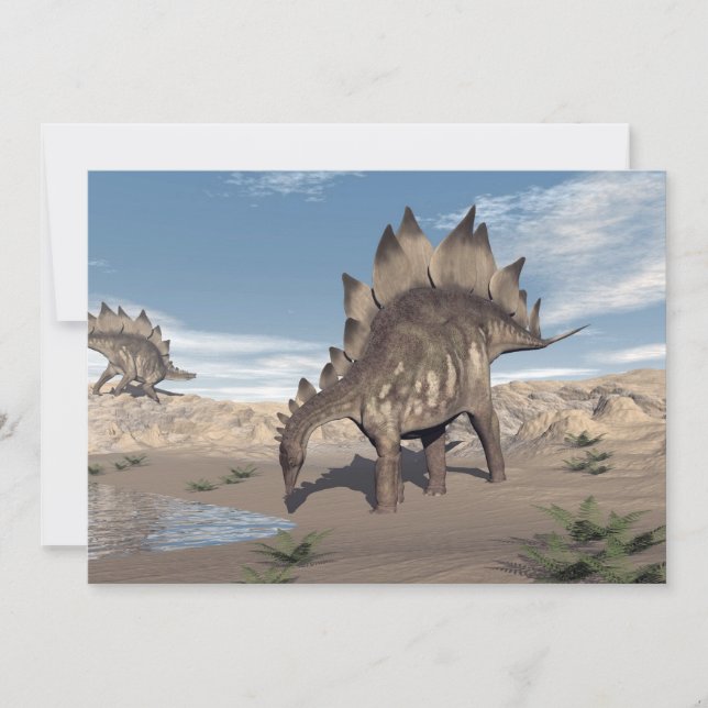水の近くのステゴサウルス – 3D 描写 (正面)