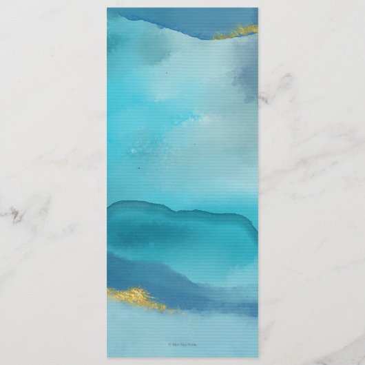 水の金ゴールドのビーチ結婚式のメニューまたはプログラム・カード メニュー (裏面)