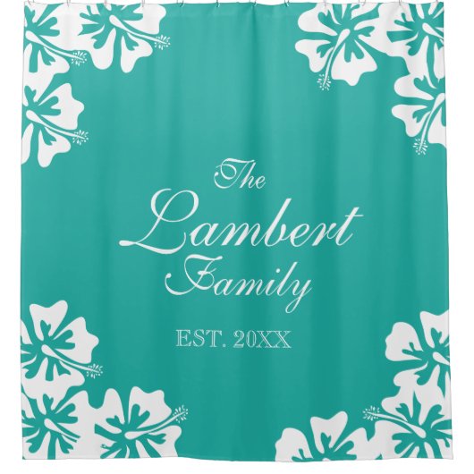 水の青いハイビスカスの花の花のシャワー・カーテン シャワーカーテン (正面)