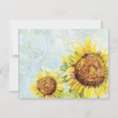 水の青いヒマワリの花の渦巻のモダンな結婚式 出欠カード (裏面)