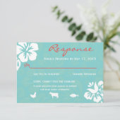 水の青いビーチによってはRSVPの応答カードが開花します 出欠カード (スタンド正面)