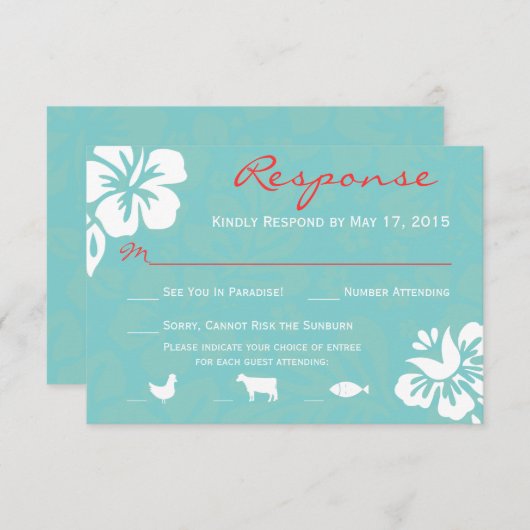 水の青いビーチによってはRSVPの応答カードが開花します 出欠カード (正面/裏面)