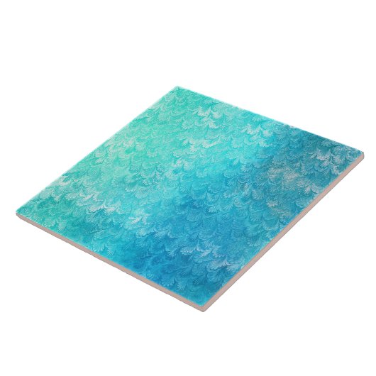 水の青い光沢がある海の貝の人魚の魚スケール タイル (側面)