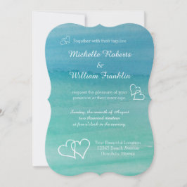 水の青い水彩画のビーチ結婚式の招待状 招待状