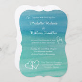 水の青い水彩画のビーチ結婚式の招待状 招待状 (正面/裏面)