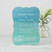 水の青い水彩画のビーチ結婚式の招待状 招待状 (スタンド正面)