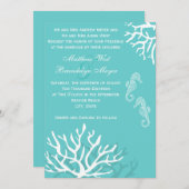 水の青い海の珊瑚のタツノオトシゴの結婚式招待状 招待状 (正面/裏面)