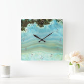 水の青い瑪瑙のGeodeの宝石用原石の水晶パターン スクエア壁時計 (ホーム)