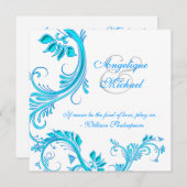 水の青い結婚記念日の婚約 招待状 (正面/裏面)