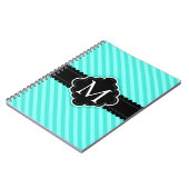 水の青い縞パターン黒のカスタムのモノグラム ノートブック (左側)