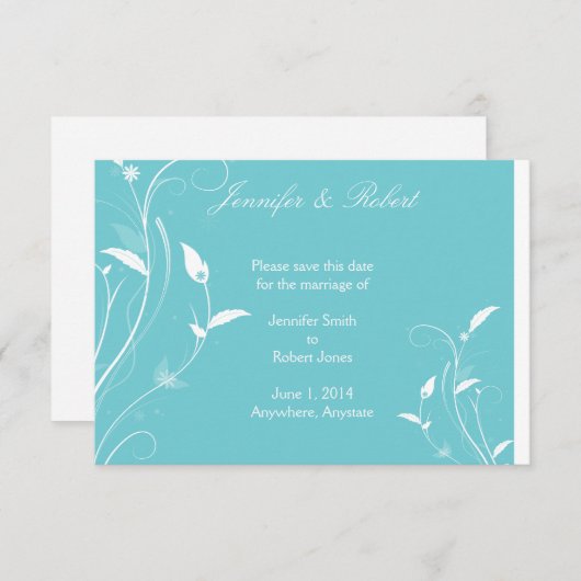 水の青い花の線条細工の結婚式の保存日付 セーブザデート (正面/裏面)