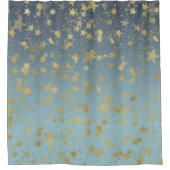 水の青い金ゴールドのグラデーションな星 シャワーカーテン (正面)