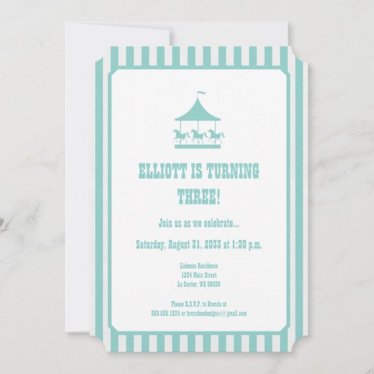 水の青いSeersuckerの回転木馬の招待状 招待状 (正面)