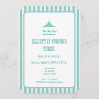 水の青いSeersuckerの回転木馬の招待状 招待状