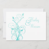 水の青および白い花の結婚式招待状 招待状 (正面)