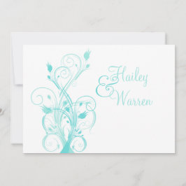 水の青および白い花の結婚式招待状 招待状