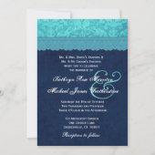 水の青およびA001を結婚する海軍ダマスク織 招待状 (正面)