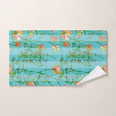 水の青くストライプのな背景の開花 バスタオルセット (ハンドタオル)