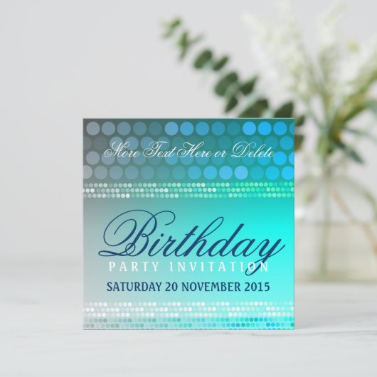 水の青くファンキーなダンスパーティーの誕生日の招待状 招待状 (スタンド正面)