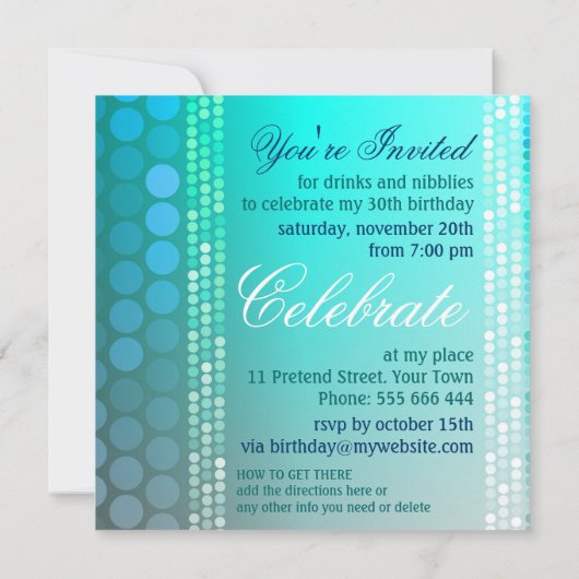 水の青くファンキーなダンスパーティーの誕生日の招待状 招待状 (裏面)