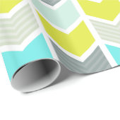 水の青く黄色い灰色の幾何学的なシェブロンパターン ラッピングペーパー (ロールコーナー)