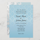 水の青のダマスク織のモダンで粋な結婚式 招待状 (正面/裏面)