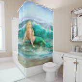 水の青の海の海岸で浴している人魚 シャワーカーテン (インサイチュ)