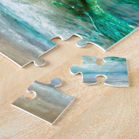 水の青の海の海岸のファンタジーの人魚 ジグソーパズル (側面)