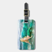 水の青の海の海岸のファンタジーの人魚 ラゲッジタグ (正面縦)