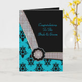 水の青及び黒いダマスク織の宝石の輝き カード (黄色い花)