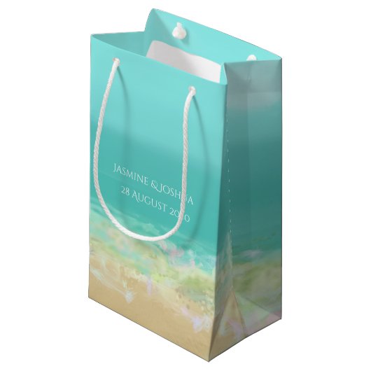 水の青海原か絵を描かれたビーチの海岸 スモールペーパーバッグ (正面アングル)