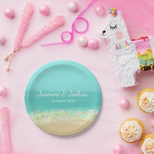 水の青海原か絵を描かれたビーチの海岸 ペーパープレート (パーティー)