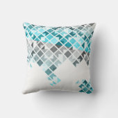 水の青、灰色及び白く幾何学的なパターン クッション (裏面)