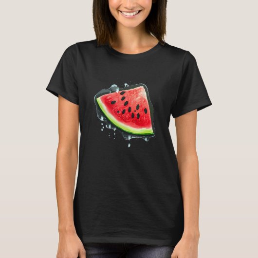 水の飛沫スイカ夏期 Tシャツ (正面)