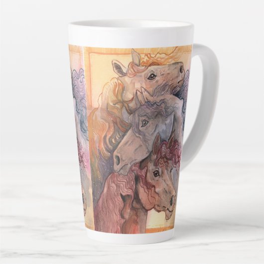 水の馬の群れを持つ1つ カフェラテマグ (右アングル)