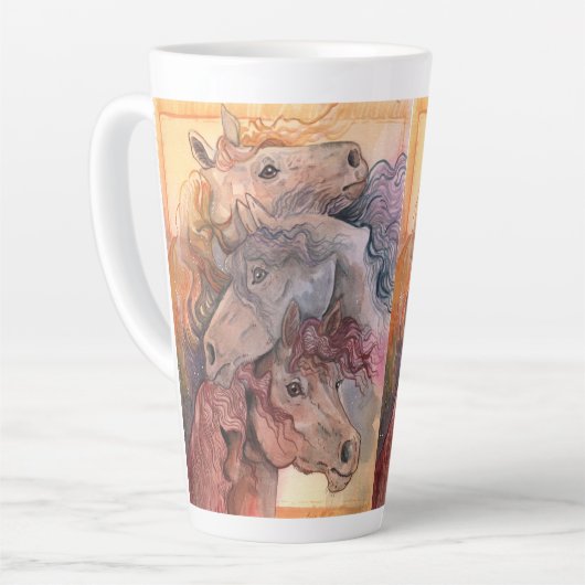 水の馬の群れを持つ1つ カフェラテマグ (左アングル)