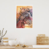 水の馬の群れを持つ1つ ポスター (キッチン)