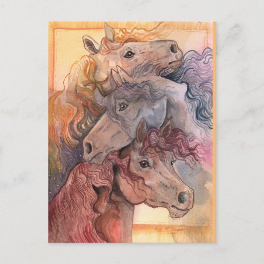 水の馬の群れを持つ1つ ポストカード (正面)