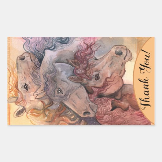 水の馬の群れを持つ1つ 長方形シール (正面)