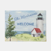 水の魅力的色ライトハウスシーンようこそ名前 ドアマット (正面)