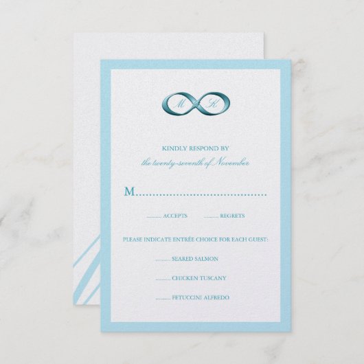 水のRSVPカードを結婚する青い無限手の止め金 出欠カード (正面/裏面)