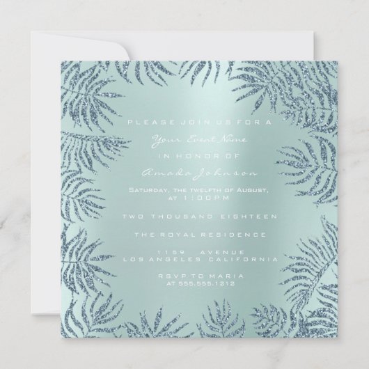 水のTiffanyの金属のグリッターの熱帯花の青 招待状 (正面)