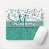 水のTurqoiseのモノグラムの花のグリッターパターン マウスパッド (マウス)