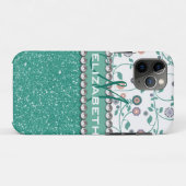 水のTurqoiseのモノグラムの花のグリッターPern Case-Mate iPhoneケース (裏面(横))