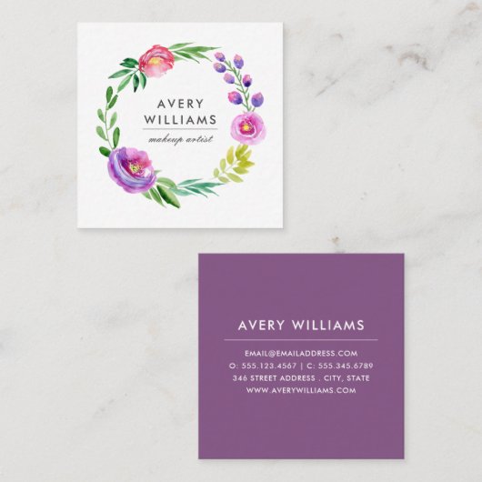 水はっきりしたカラフル色フローラリース |白 スクエア名刺 (正面/裏面)