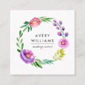 水はっきりしたカラフル色フローラリース |白 スクエア名刺 (正面)