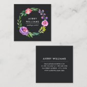 水はっきりしたカラフル色フローラリース |黒 スクエア名刺 (正面/裏面)