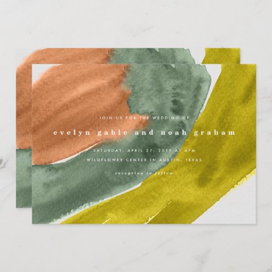 水はっきりした色アーストーン結婚式招待状 セーブザデート (正面/裏面)