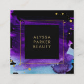 水はっきりした色スプラッシュとフェイク金ゴールドルックアクセント スクエア名刺 (正面)